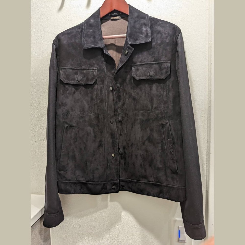 Zegna Black Suede Front Snap Jacket
